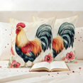thumbnail image 3 of Pink Retro Rooster Outdoor Waterproof Pillow Covers, Farmhouse Spring Floral Decorative Square Throw Pillowcase Sofa Cushion Sham for Patio/Couch/Chair, 16"x16" 2 Pack, 3 of 8