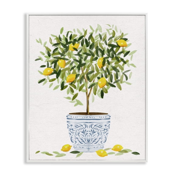 Stupell Industries Farmhouse Lemon Tree Detailed Planter White Framed Giclee Art, 11 x 14, by Ziwei Li