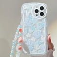 thumbnail image 3 of Compatible with iPhone Case,Curly Wavy Shape Cute Kawaii Flower Floral Camera Protection Wristband Strap Bracelet Chain Clear Soft Shockproof Cover Phone Case (White,iPhone 13 Pro Max), 3 of 6