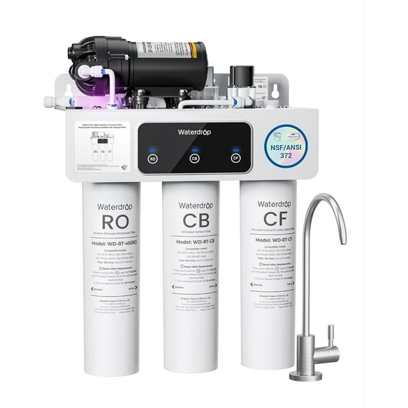 Waterdrop WD-T3-C Reverse Osmosis Water Filter,450GPD,8-Stage Under Sink RO Water Filter, 450G Tankless Water Filtration System, 2:1 Pure to Drain, BPA Free, Plug-in Required