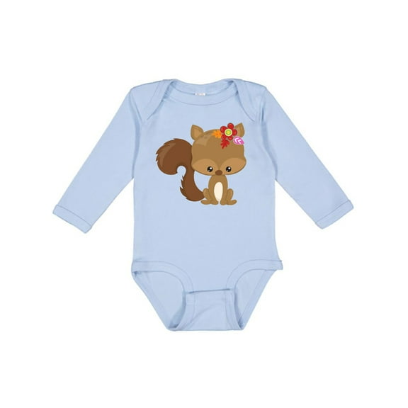 Inktastic Cute Squirrel, Squirrel With Flowers, Fluffy Tail Boys or Girls Long Sleeve Baby Bodysuit