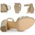thumbnail image 3 of De Mujer Brillo Plataforma Tacones Entrecruzados Tacón Grueso Sandalias Dorado US 9/UK 7/EU 40, 3 of 6