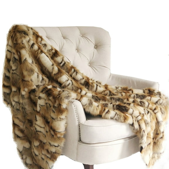 Plutus Brandy Gold and White Faux Fox Handmade Luxury Throw Throw 36W x 60L