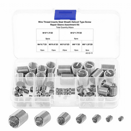 

Metric Steel Wire Thread Insert Spiral Coil Set Steel Sheath M3M4M5M6M8M10M12 Combination Combination Thread Repair Plug-In 84PCS Transparent Plastic Box