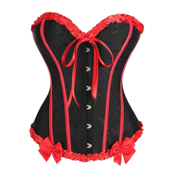 Corset Tops for Women Retro Lace Ruffle Trim Bustier Gothic Waist Cincher Corset Top Halloween Party Costume