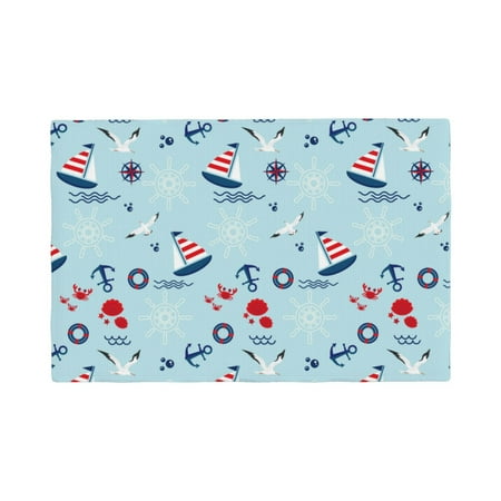 

Table Placemats Set of 4 - Sailboats Anchors 12x18 In Faux Linen Double Heat Resistant Place Mats Cloth Indoor/Outdoor Placemats Washable Table Mats for Dining Kitchen Party