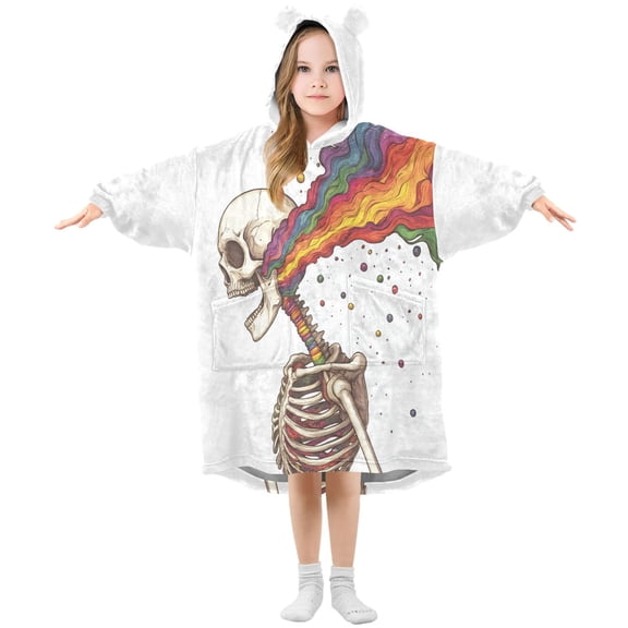 FORMRS Wearable Blanket Hoodie with Sleeves for Kids Cozy Flannel Sweatshirt, Colorful Skeleton