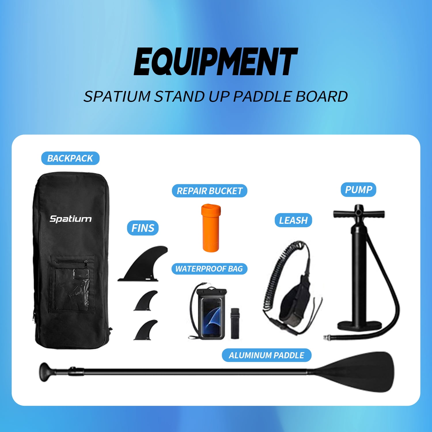Spatium Sup Paddle Board 10'6''×31''×6'' Inflatable Stand Up Paddle Board with Premium Sup Accessories Including Backpack,Fins, Leash, Paddle, Pump Inflatable Paddle Board for Adults Blue