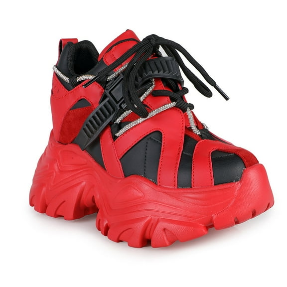 Women's Bold Red & Black Hidden Wedge Platform Sneakers