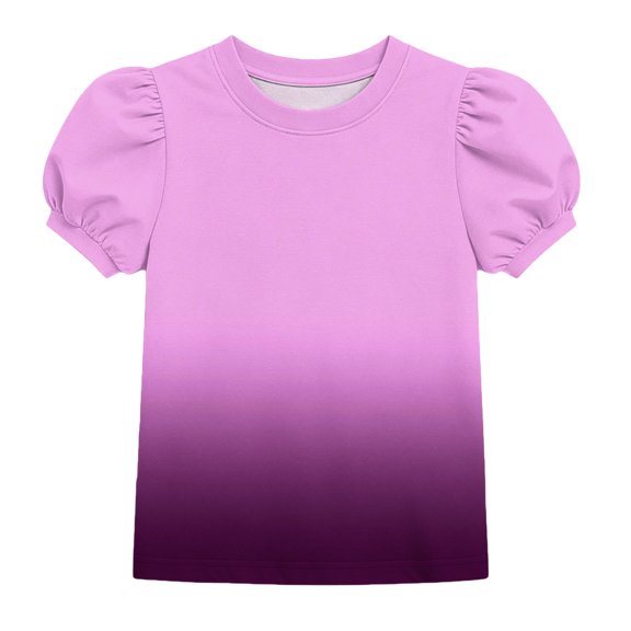 Mitankcoo Girls Gradient Tops Puff Short Sleeve T-Shirts Summer Cotton Shirts for Kids 4-15 Y