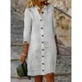 thumbnail image 2 of Women's Button Down Striped Dress Casual 3/4 Sleeve V Neck Loose Midi Shift Dresses, 2 of 8