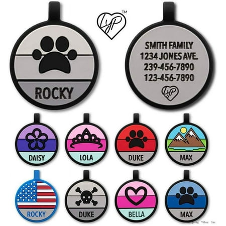 lyp - our original soundless pet id - largest line of silicone dog s - no more jingling dog s -durable - never fades - customized deep engraved silicone (paw - grey)
