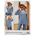 thumbnail image 7 of Hibeli Women Square Neck Long Sleeve Buttons Side Slit Hem Ribbed Tunic Tops, 7 of 7