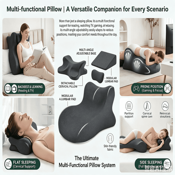 1PCS Ergonomic Couple Support Pillow, 27° Angle Memory Foam Position Wedge Pillow with Sleep Mask & Earplugs, Multi-Purpose Body Support Cushion for Adults
