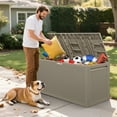 thumbnail image 3 of Enyopro 90 Gallon Deck Box, Organization and Storage Box for Patio Furniture Outdoor Cushions, Throw Pillows, Garden Tools and Pool Toys, Light Brown, 3 of 9
