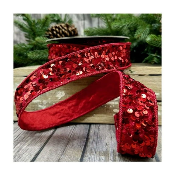 1.5" Metallic Sequin Ribbon: Red (10 Yards)