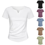 Women's Summer V-Neck Short Sleeve Comfy Solid Color Tank Top Shirt, Breathable Lightweight Regular Fit Casual Beach Vacation | CSEONE,Blue L