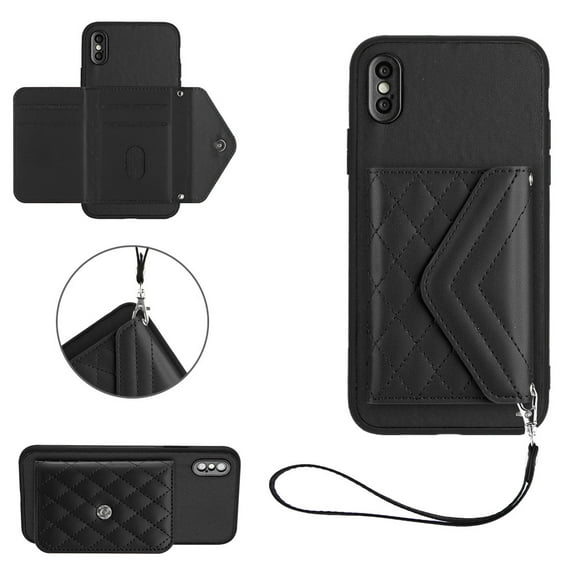 TECH CIRCLE Wallet Case For iPhone XS/iPhone X with Card Holder,Flip Premium PU Leather Magnetic Clasp Kickstand Heavy Duty Protective Cover with Wrist Strap for Apple iPhone XS/iPhone X 5.8",Black