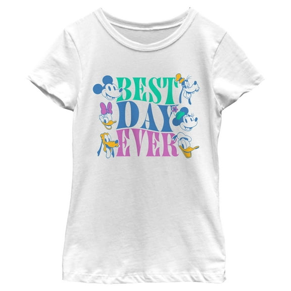 Girl's Mickey & Friends Best Day Ever Crew  Graphic Tee White X Large