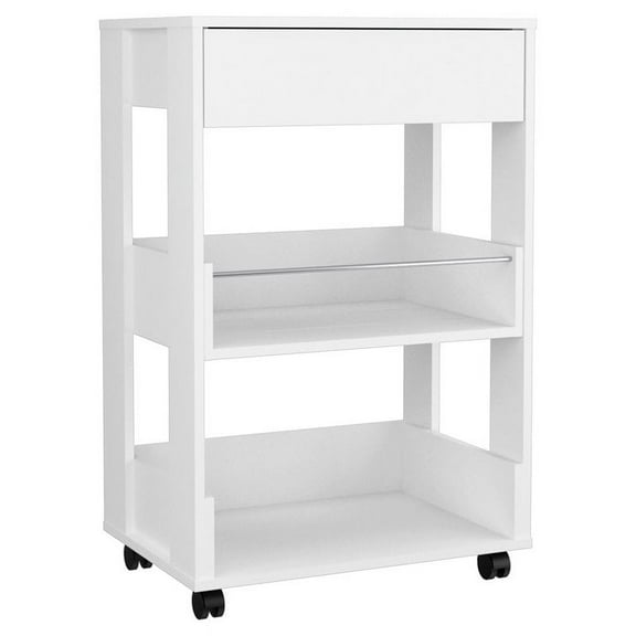 FM Furniture Dundee Modern Wood Kitchen Island with 2 Open Shelves in White