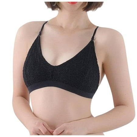 

BIZIZA Soft Cup Bras for Women Lace Solid Color Plunge Seamless Everyday Lingerie Comfortable Black L