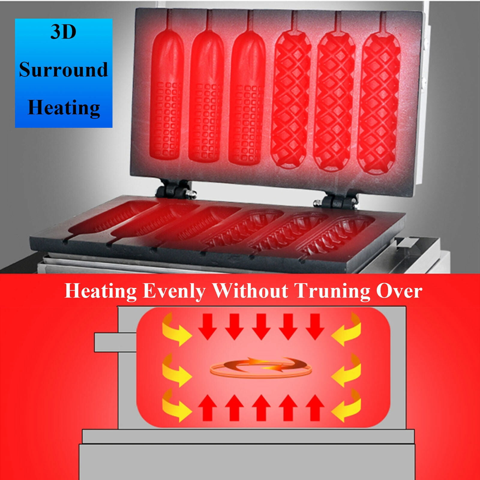 DENEST Commercial Waffle Maker 6PCs Waffle Making Machine 2-Shape Corn Hot Dog Baker Waffle Baking Machine