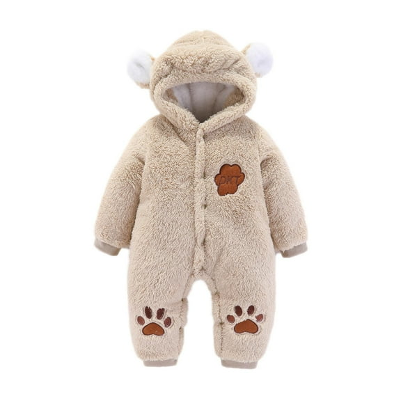 Gpaecead Newborn Baby Snowsuit Lined Onesie Outfits Warm Hooded Bear Claw Romper for Infant 3-6 Months Khaki