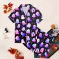 thumbnail image 6 of zuwimk Halloween Short Sleeve Pajamas Set For Kids Girls Bat Print Collared Tops And Shorts Pjs Set Loose Fit Casual Kids Halloween 2 Pces(Purple,4-5 Years), 6 of 6