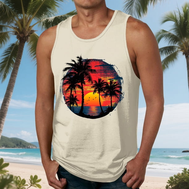 Camiseta sin mangas de cuello redondo para hombre, blusa informal de verano sin mangas con estampado de cuello redondo para hombre