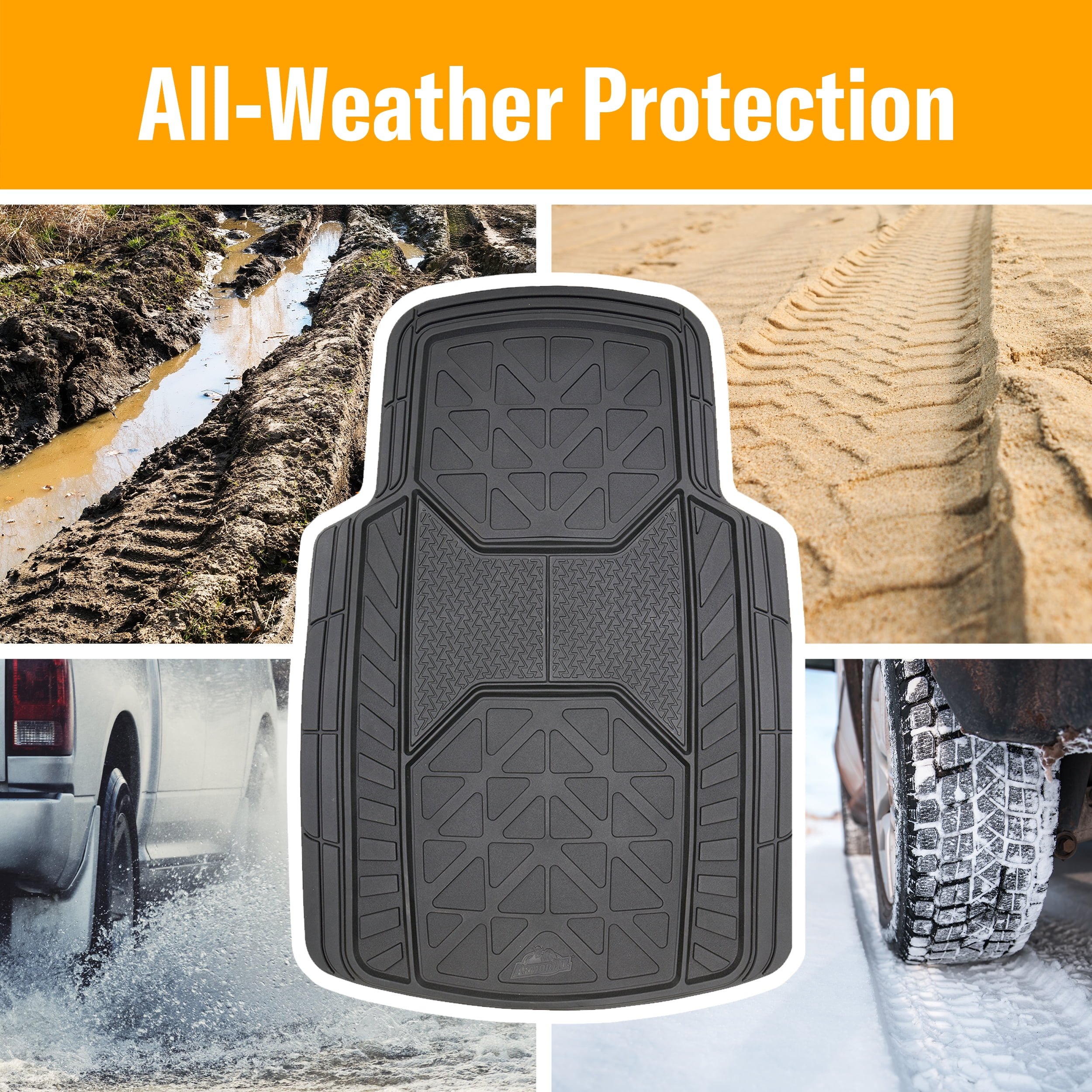 Armor All 4 Piece All Weather Rubber Floor Mats Trim to Fit, Black 79960WDC