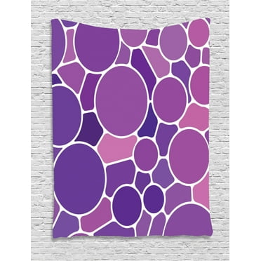 Purple and Pink Tapestry, Abstract Stained Glass Motif with Retro Circular Shapes Colorful Pattern, Wall Hanging for Bedroom Living Room Dorm Decor, 60W X 80L Inches, Multicolor, by Ambesonne