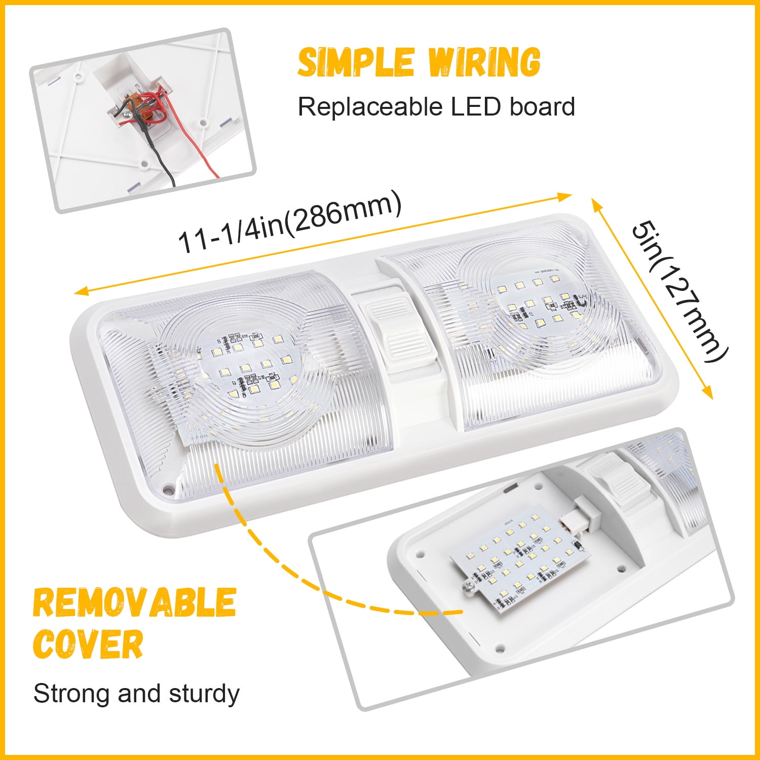 KOJEM 5PCS RV Ceiling Double Dome Lights 12v Ceiling Fixture RV Interior Led Ceiling Light Boat Camper Trailer Natural White 4000-4500K