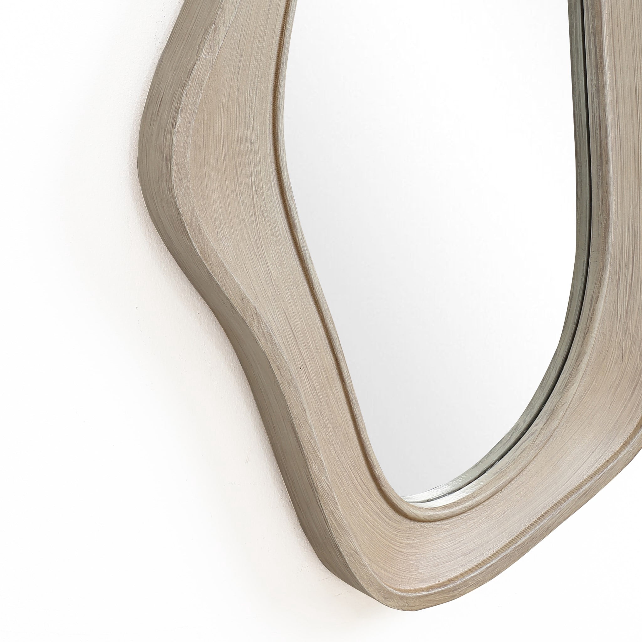 LuxenHome Natural Wood Framed Oval Irregular Wall Mirror, Accent and Vanity