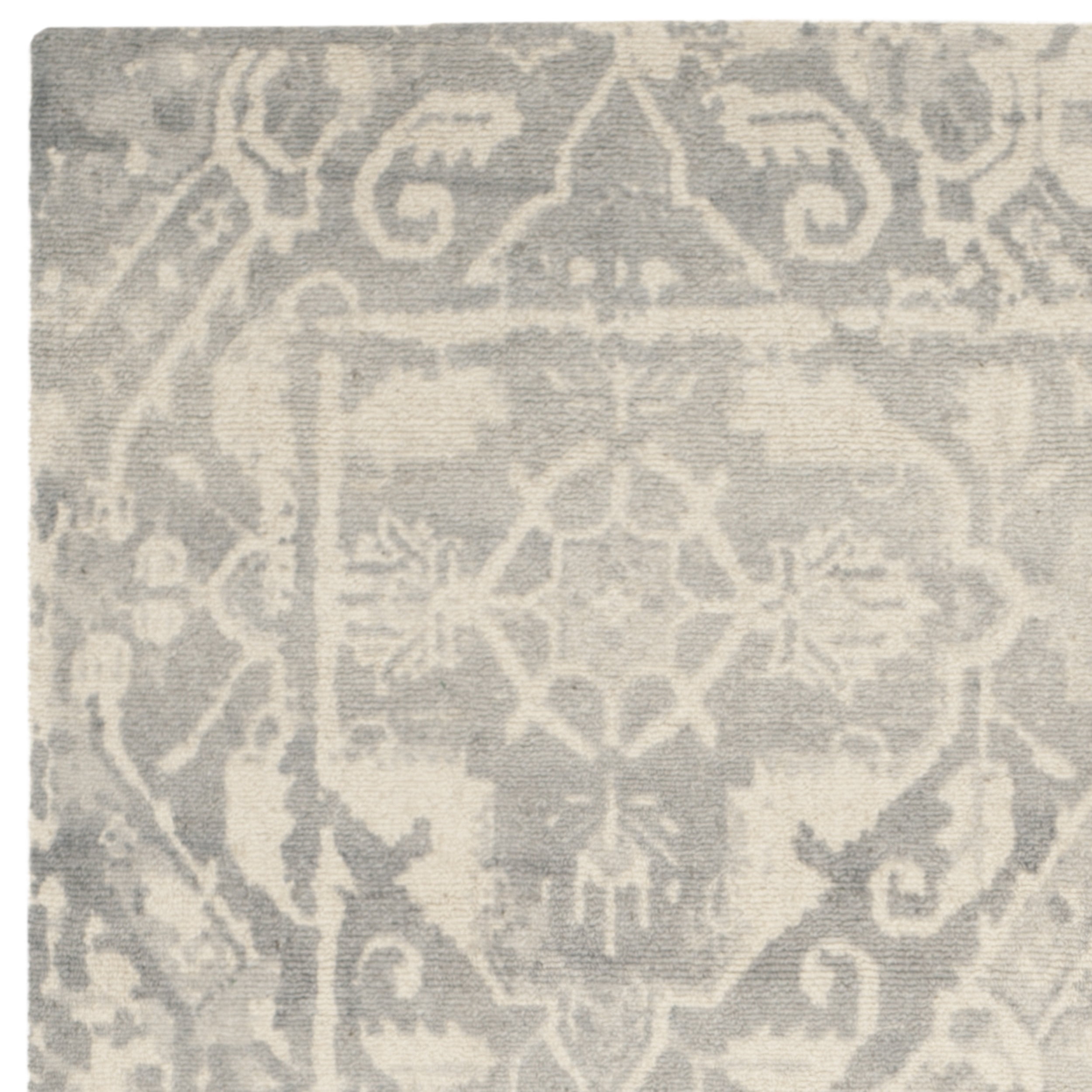 SAFAVIEH Restoration Vintage Eunice Border Wool Area Rug, Light Grey/Ivory, 6' x 9'