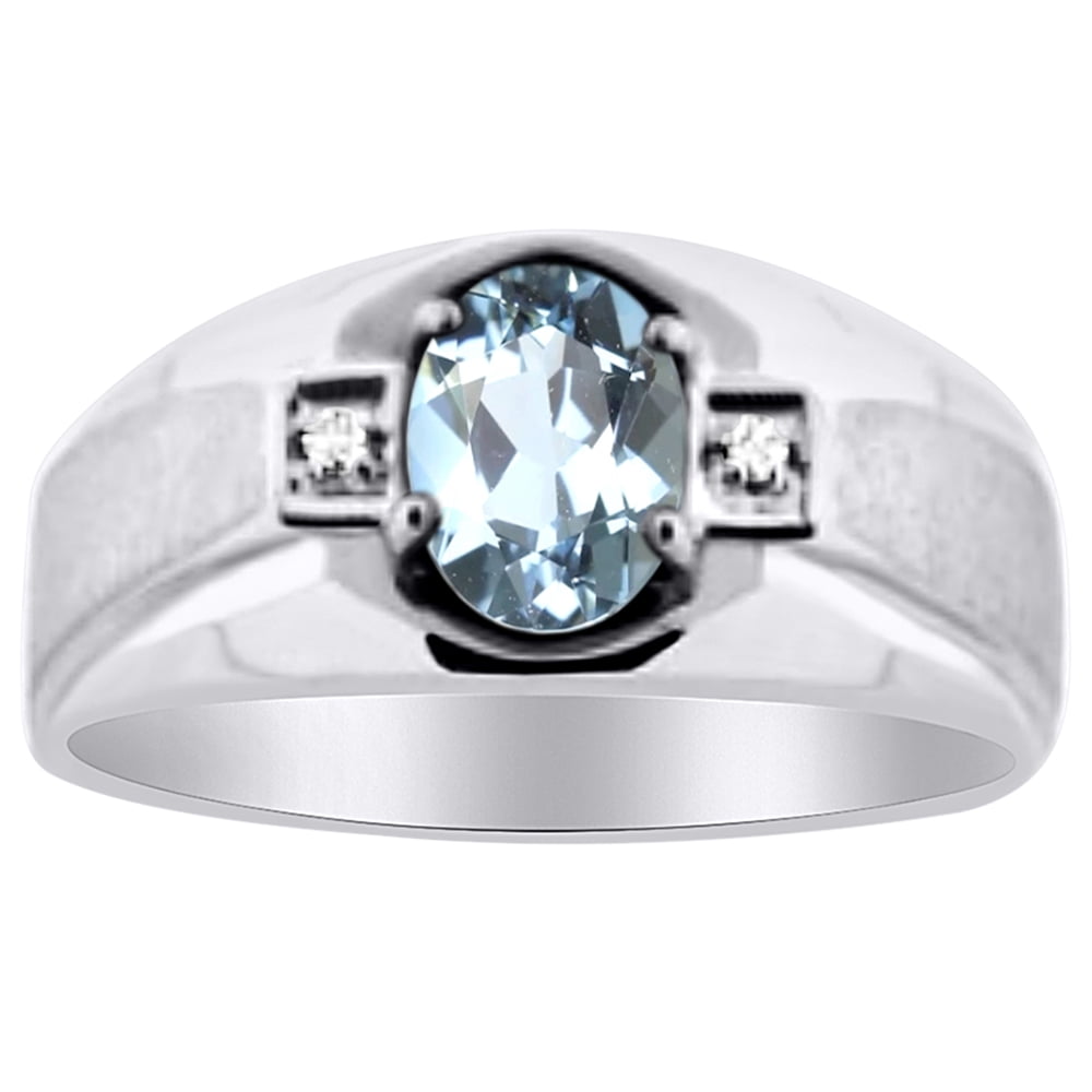Mens Diamond & Aquamarine Ring 14K Yellow or 14K White Gold by Elie Int.
