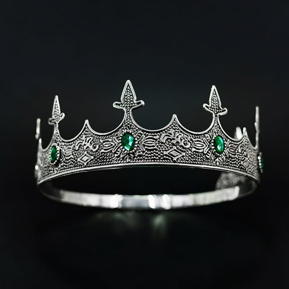 XmhyTop-A 1Pc Crown Adjustable Royal Headband with Rhinestones for Birthday Party Costume Events-Silver Green