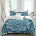 thumbnail image 2 of Teal Boho Floral Bedding 3 Piece Duvet Cover Set Queen Size, Farmhouse Ethnic Tribal Abstract Art Soft Microfiber Comforter Cover with Zipper Closure & Pillowcases, FadeResistant Quilt Cover, 2 of 9