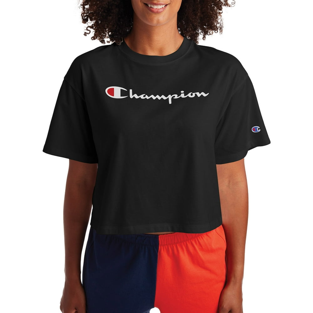 white cropped champion shirt