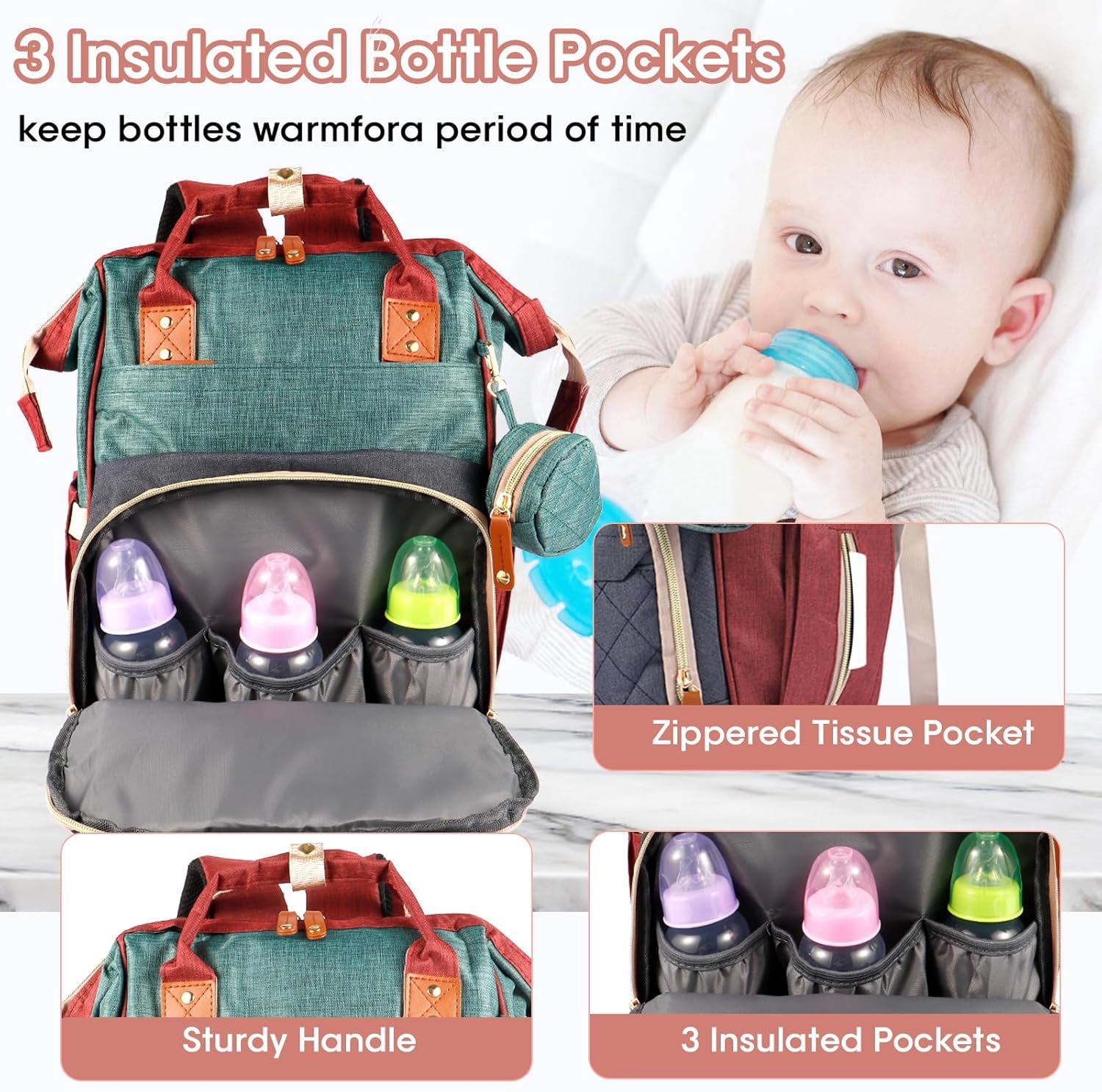 Diaper Bag Backpack Baby Bag,Waterproof, Travel Diaper Bags with Pacifier Case for Baby Girl Boy Backpack for Women (Colorful)