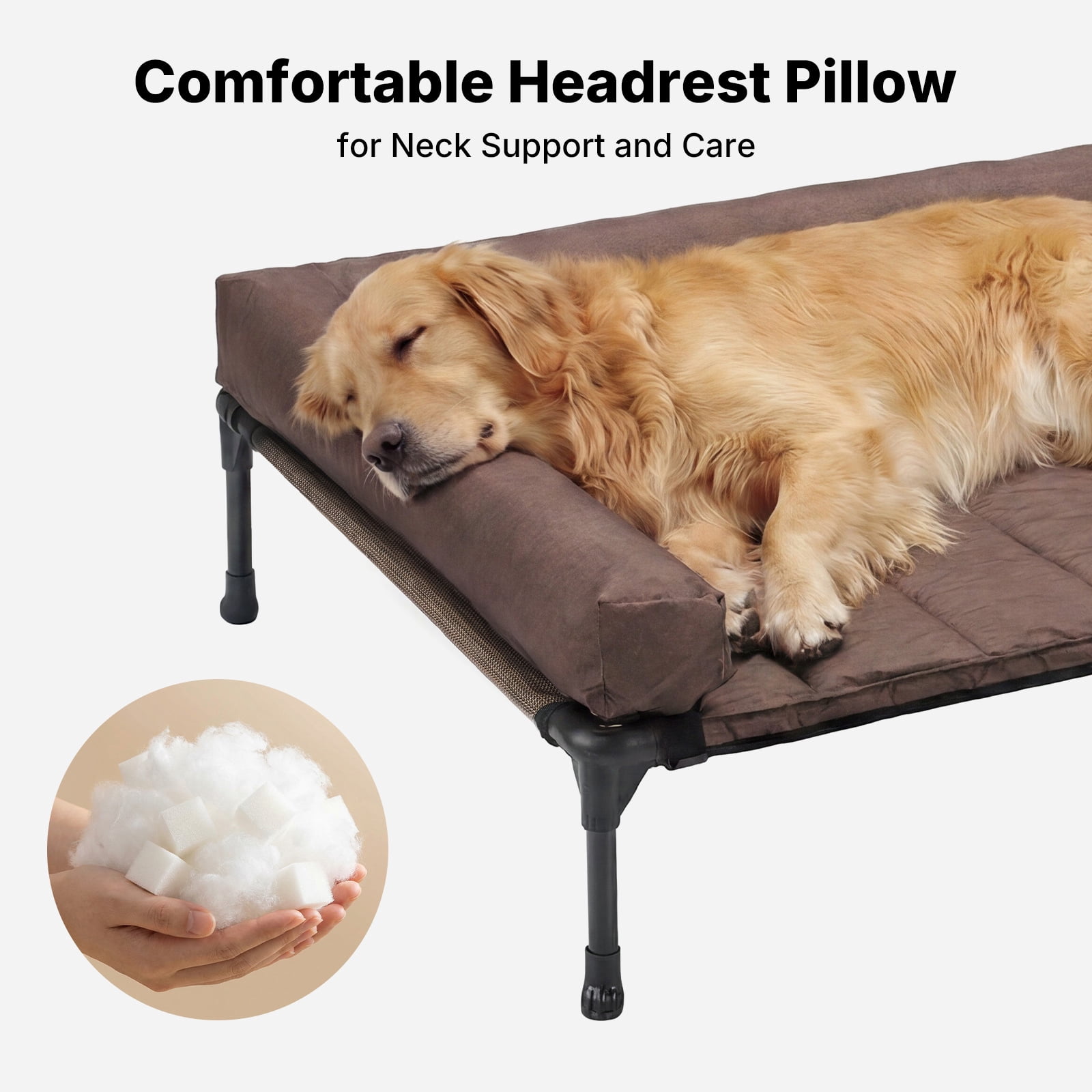 Veehoo Cooling Elevated Dog Bed + Waterproof Removable Pillow-Top Mat, 53 inches, Brown