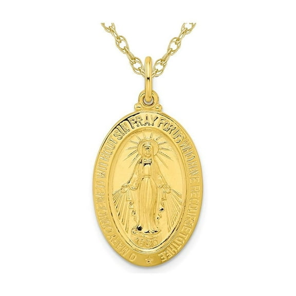 Yellow Plated Sterling Silver Miraculous Oval Religious Medal Pendant Necklace with Chain for Women