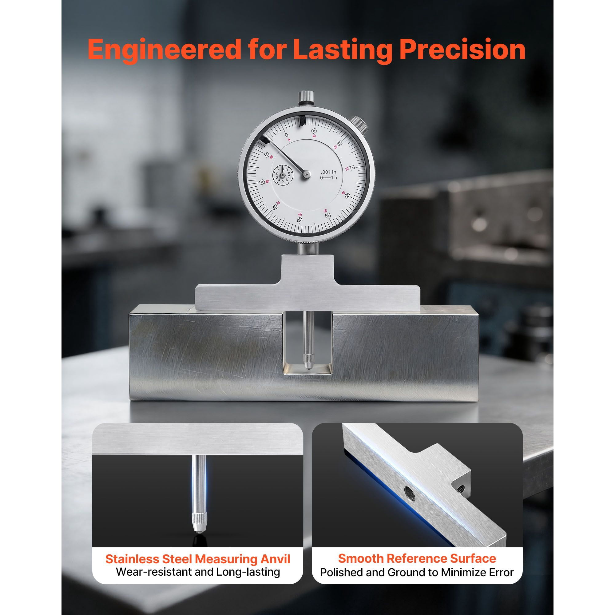 Depth Micrometer 0-1 Inch, ±0.001" Accuracy 0.001" Resolution, Precision Depth Measuring Tool for Machining Engine Parts Fine Components