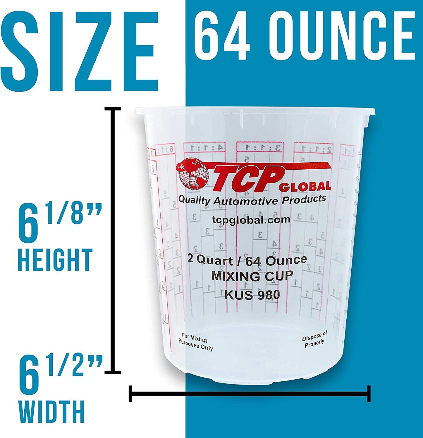 CHRUI - Pack of 36-64 Ounce Graduated Paint Mixing Cups (2 Quarts) - Cups Have Calibrated Mixing Ratios on Side of Cup Epoxy Resin