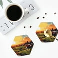 thumbnail image 4 of Rateoe Oil Painting Style Pasture Cow Drawing Drink Coasters Set of 4 Leather Coasters Spill Protection for Table Desk,Durable and Non Slip Leather Coaster ,4 Inches Drink Mats-Hexagon, 4 of 6