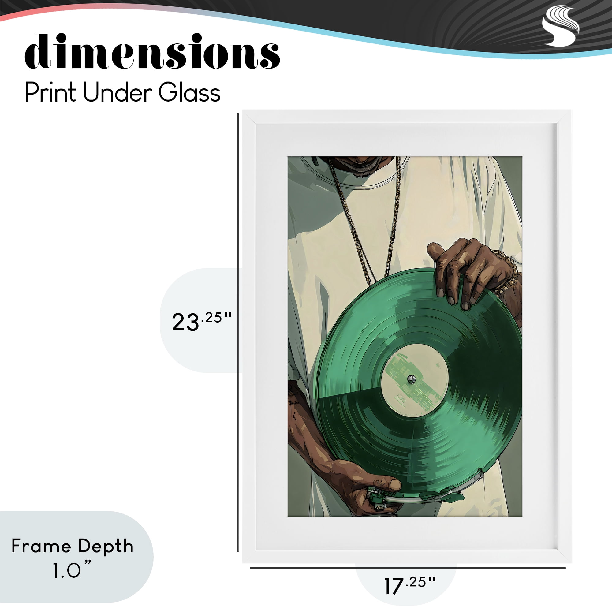 Stupell Industries Green Vinyl Record Portrait White Framed Print Under Glass, design by Franklyn Gregory
