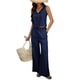 thumbnail image 3 of Conjunto de 2 Piezas para Mujer, Chaleco con Cuello en V y Cintura Anudada, Pantalones Casuales de Pierna , Azul Marino, Talla M, 3 of 9