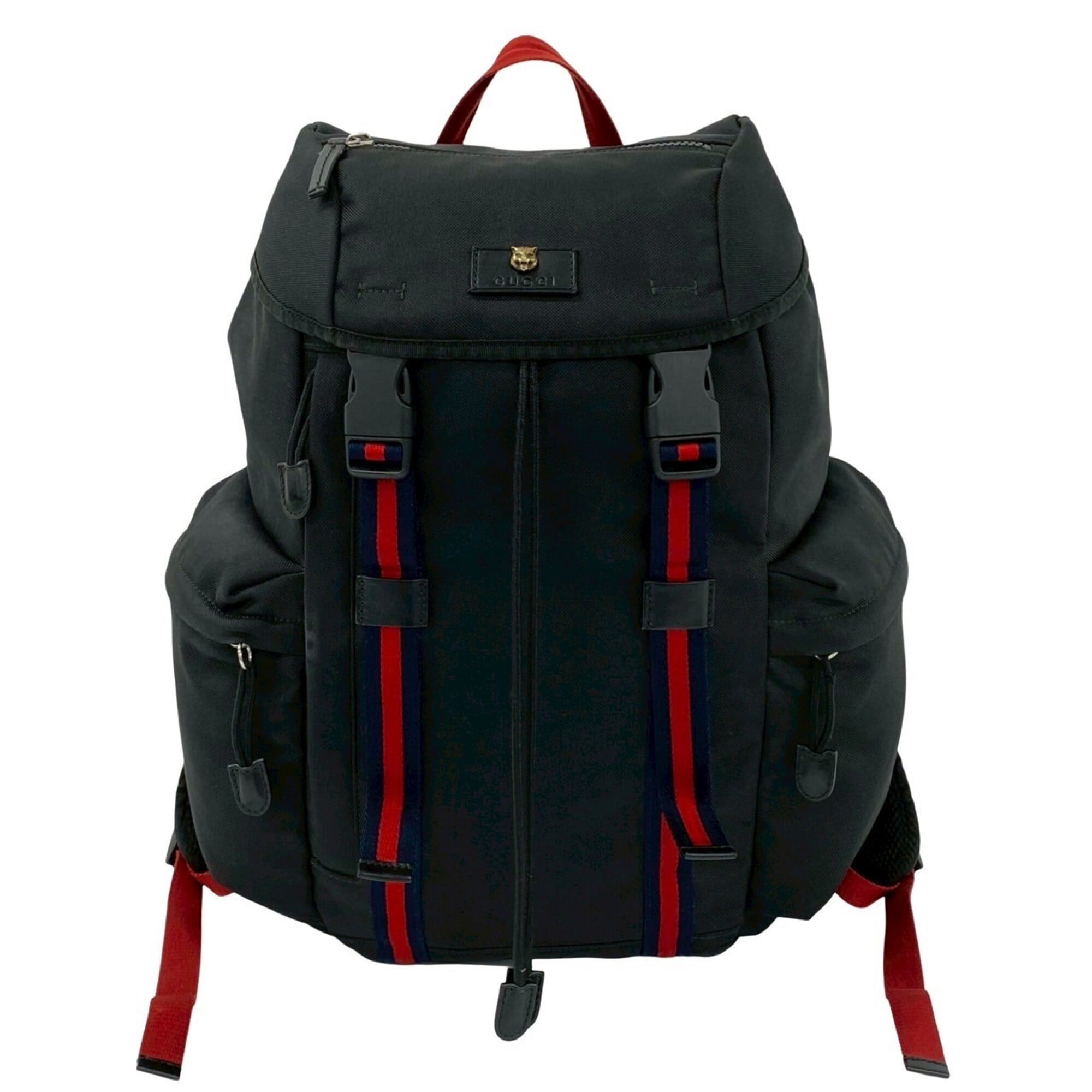 Gucci Techno Canvas Backpack Cat Head Leather Mesh Black Navy Red Green GUCCI Gucci Web Line Techno Canvas Duffle Bag Boston Travel  main image 3