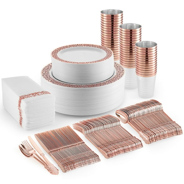 350 Piece Plastic Dinnerware Set, Include Plastic Dinner Plates, Side