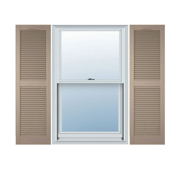 18"W x 52"H Lifetime Vinyl, Custom Cathedral Top Center Mullion, Open Louver Shutters, w/Shutter-Loks (Per Pair), Wicker