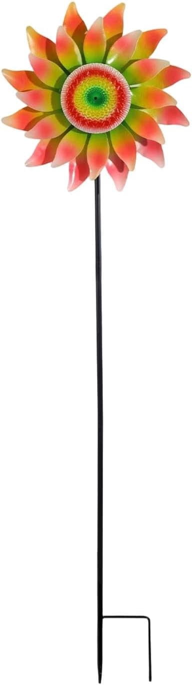 48" Metal Pinwheel Wind Sculpture with Stake, 360° Rotating Windmill Yard Art, Sunflower Wind Spinners for Outdoor, Kinetic Wind Sculptures for Garden Lawn Backyard Patio Decoration(Q)